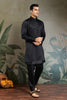 Men's Black Mirror Embroidered Art Silk Kurta with Matching Pyjama - Mangaldeep NX
