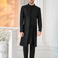 Men's Black Textured Indo - Western Suit with Embroidered Jacket - Mangaldeep NX