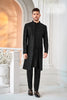 Men's Black Textured Indo - Western Suit with Embroidered Jacket - Mangaldeep NX