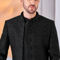 Men's Black Textured Indo - Western Suit with Embroidered Jacket - Mangaldeep NX