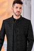Men's Black Textured Indo - Western Suit with Embroidered Jacket - Mangaldeep NX