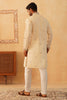 Men's Cream Embroidered Cotton Silk Kurta with White Pyjama - Mangaldeep NX