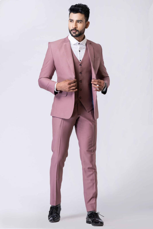 Men's Dusty Pink 3 - Piece Slim Fit Wedding & Party Suit Set - Mangaldeep NX