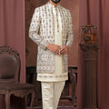 Men's Ivory Embroidered Designer Indo - Western for Weddings and Festive Wear - Mangaldeep NX