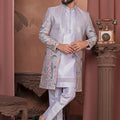Men's Lavender Mirror and Floral Embroidered Indo - Western with Pastel Threadwork Jacket - Mangaldeep NX