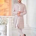 Men's Light Pink Embroidered Indo - Western Suit with Pastel Threadwork Jacket - Mangaldeep NX
