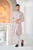 Men's Light Pink Embroidered Indo - Western Suit with Pastel Threadwork Jacket - Mangaldeep NX