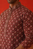 Men's Maroon Embroidered Rayon Kurta Pyjama Set - Mangaldeep NX