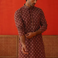 Men's Maroon Embroidered Rayon Kurta Pyjama Set - Mangaldeep NX