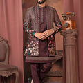 Men's Maroon Silk Floral Embroidered Indo - Western with Zigzag Pattern Jacket - Mangaldeep NX