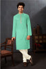 Men's Mint Green Art Silk Kurta Pyjama Set with Mirror Embroidered Placket - Mangaldeep NX