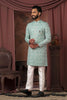 Men's Mint Green Textured Floral Indo - Western with White Pyjama - Mangaldeep NX