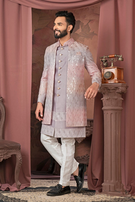 Men's Multicolor Sequined Indo - Western Outfit for Weddings and Festive Celebrations - Mangaldeep NX