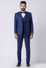 Men's Navy Blue 3 - Piece Party Wear Tuxedo Suit with Bow Tie - Mangaldeep NX