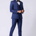 Men's Navy Blue 3 - Piece Party Wear Tuxedo Suit with Bow Tie - Mangaldeep NX