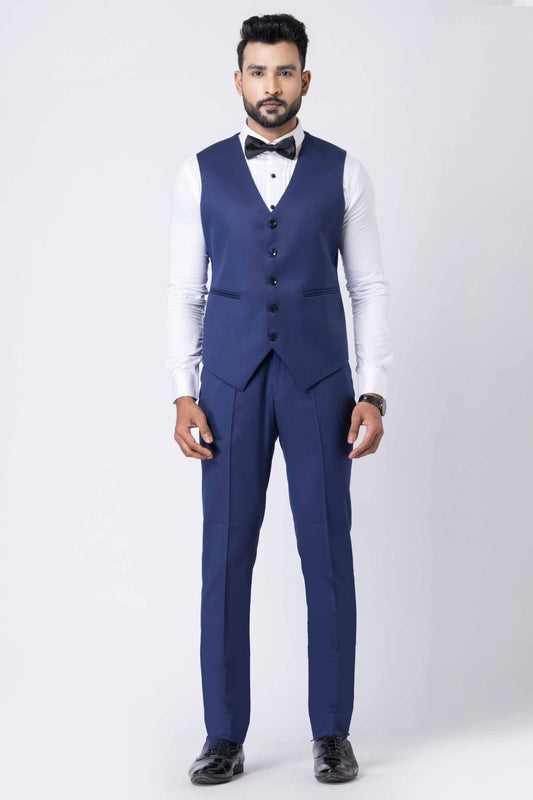Men's Navy Blue 3 - Piece Party Wear Tuxedo Suit with Bow Tie - Mangaldeep NX