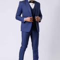 Men's Navy Blue 3 - Piece Party Wear Tuxedo Suit with Bow Tie - Mangaldeep NX