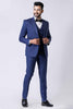 Men's Navy Blue 3 - Piece Party Wear Tuxedo Suit with Bow Tie - Mangaldeep NX