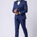 Men's Navy Blue 3 - Piece Party Wear Tuxedo Suit with Bow Tie - Mangaldeep NX