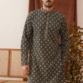 Men's Olive Green Printed Rayon Kurta Pyjama Set - Mangaldeep NX