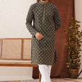 Men's Olive Green Printed Rayon Kurta Pyjama Set - Mangaldeep NX