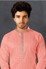 Men's Peach Art Silk Kurta Pyjama Set with Mirror Embroidered Placket - Mangaldeep NX
