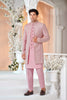 Men's Pink Art Silk Embroidered Indo - Western Suit with Textured Jacket - Mangaldeep NX