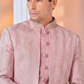 Men's Pink Art Silk Embroidered Indo - Western Suit with Textured Jacket - Mangaldeep NX