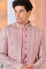 Men's Pink Art Silk Embroidered Indo - Western Suit with Textured Jacket - Mangaldeep NX