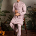 Men's Pink Mirror Embroidered Art Silk Kurta with Matching Pyjama - Mangaldeep NX