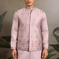 Men's Pink Mirror Embroidered Art Silk Kurta with Matching Pyjama - Mangaldeep NX
