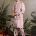 Men's Pink Mirror Embroidered Art Silk Kurta with Matching Pyjama - Mangaldeep NX