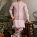 Men's Pink Mirror Embroidered Art Silk Kurta with Matching Pyjama - Mangaldeep NX