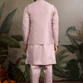 Men's Pink Mirror Embroidered Art Silk Kurta with Matching Pyjama - Mangaldeep NX