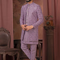 Men's Purple Thread Embroidered Indo - Western with Textured Floral Jacket - Mangaldeep NX