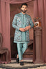 Men's Sky Blue Floral Embroidered Indo - Western Outfit for Weddings and Festive Occasions - Mangaldeep NX