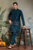 Men's Teal Green Mirror Embroidered Art Silk Kurta with Matching Pyjama - Mangaldeep NX