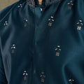 Men's Teal Green Mirror Embroidered Art Silk Kurta with Matching Pyjama - Mangaldeep NX