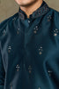 Men's Teal Green Mirror Embroidered Art Silk Kurta with Matching Pyjama - Mangaldeep NX
