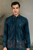 Men's Teal Green Mirror Embroidered Art Silk Kurta with Matching Pyjama - Mangaldeep NX