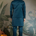 Men's Teal Green Mirror Embroidered Art Silk Kurta with Matching Pyjama - Mangaldeep NX