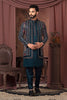 Men's Teal Green Thread Embroidered Indo - Western with Multicolor Geometric Jacket - Mangaldeep NX