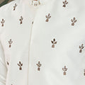 Men's White Mirror Embroidered Art Silk Kurta with Matching Pyjama - Mangaldeep NX