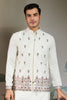 Men's White Mirror Embroidered Art Silk Kurta with Matching Pyjama - Mangaldeep NX