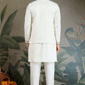 Men's White Mirror Embroidered Art Silk Kurta with Matching Pyjama - Mangaldeep NX