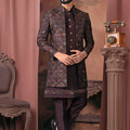 Men's Wine Embroidered Indo - Western Outfit for Weddings and Festive Occasions - Mangaldeep NX