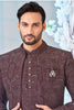 Men's Wine Embroidered Indo - Western Suit with Mirror Work and Printed Jacket - Mangaldeep NX