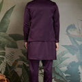 Men's Wine Mirror Embroidered Art Silk Kurta with Matching Pyjama - Mangaldeep NX