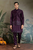 Men's Wine Mirror Embroidered Art Silk Kurta with Matching Pyjama - Mangaldeep NX