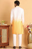 Men's Yellow & White Embroidered Cotton Silk Kurta Pyjama Set - Mangaldeep NX